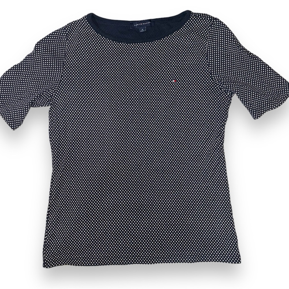 Tommy Hilfiger Navy Blue and White Polka Dots Tee